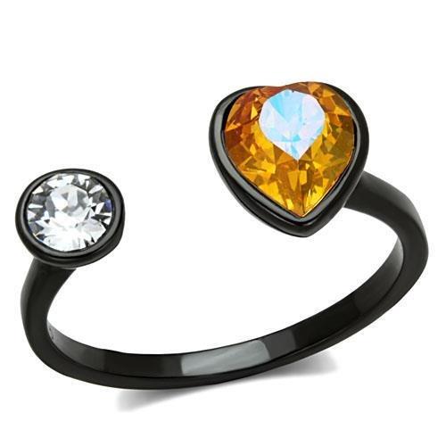 JCE1738 IP Black(Ion Plating) Stainless Steel Ring with Top Grade Crystal  in Champagne
