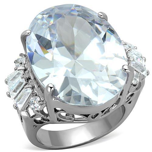 JCE1747 High polished (no plating) Stainless Steel Ring with AAA Grade CZ  in Clear