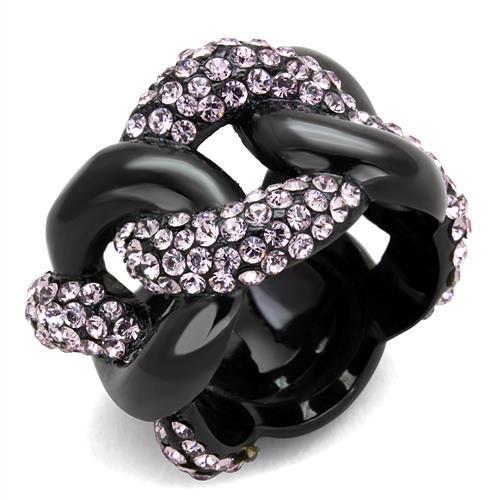JCE1787 IP Black(Ion Plating) Stainless Steel Ring with Top Grade Crystal  in Light Amethyst