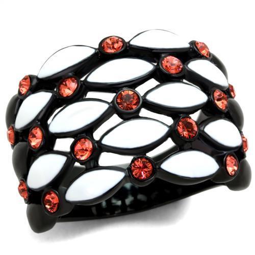 JCE1832 IP Black(Ion Plating) Stainless Steel Ring with Top Grade Crystal  in Garnet