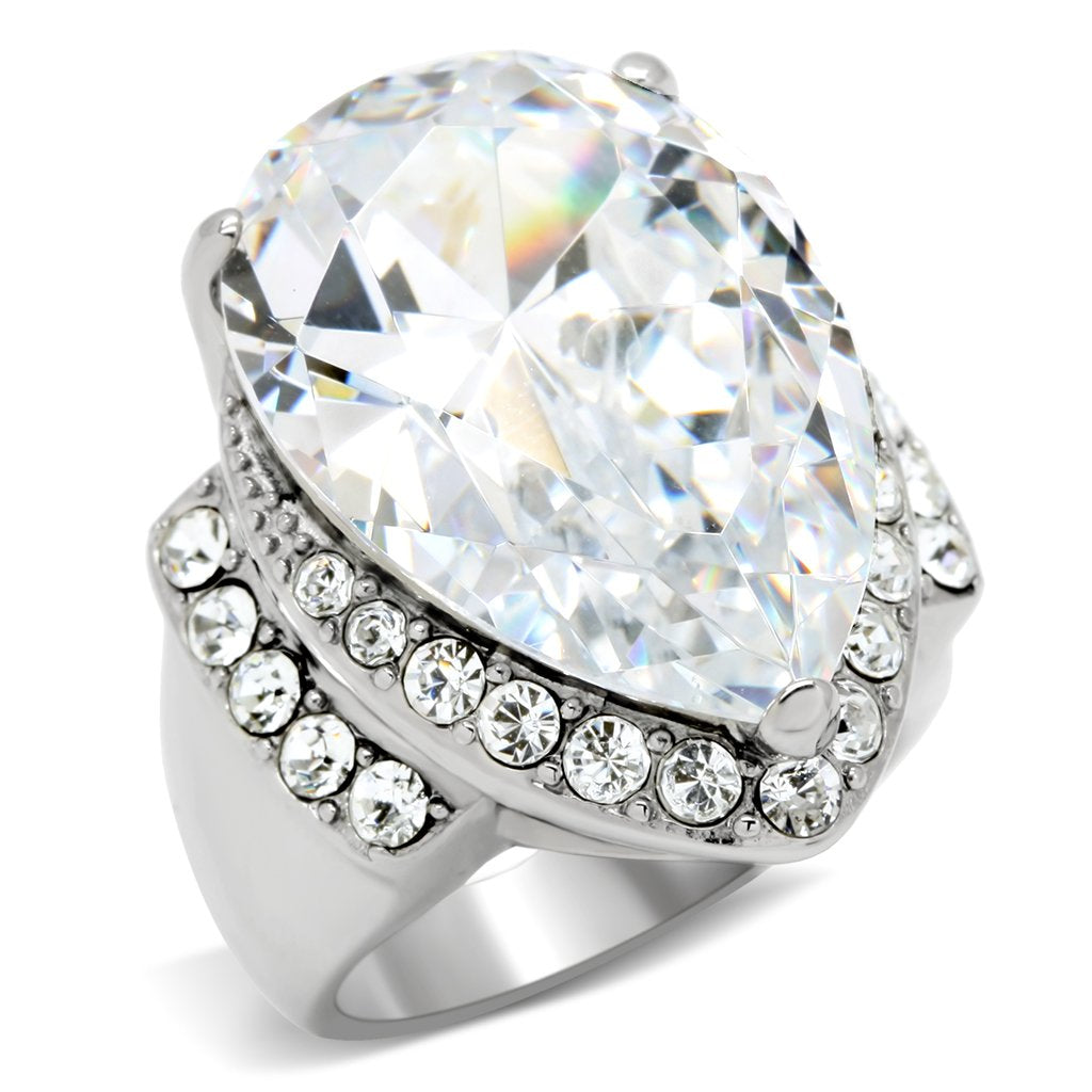 JCE184 High polished (no plating) Stainless Steel Ring with AAA Grade CZ  in Clear