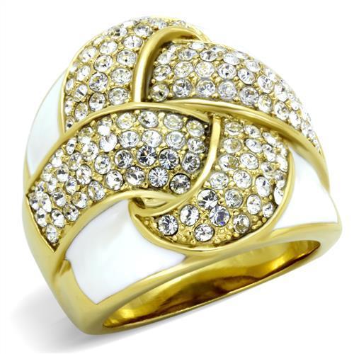 JCE1848 IP Gold(Ion Plating) Stainless Steel Ring with Top Grade Crystal  in Clear