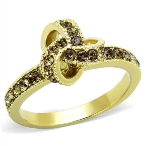 JCE1874 IP Gold(Ion Plating) Stainless Steel Ring with Top Grade Crystal  in Smoked Quartz