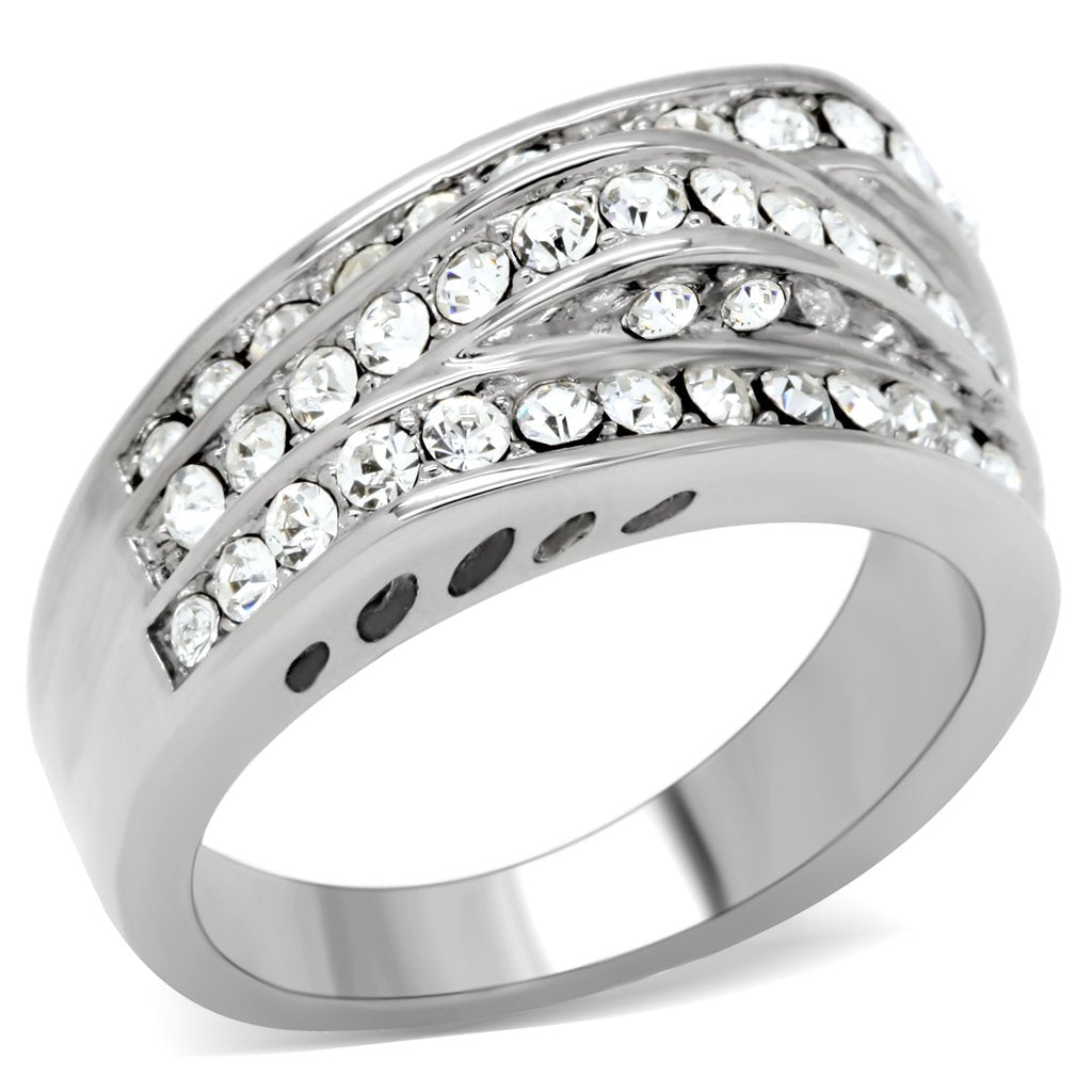 JCE188 High polished (no plating) Stainless Steel Ring with Top Grade Crystal  in Clear