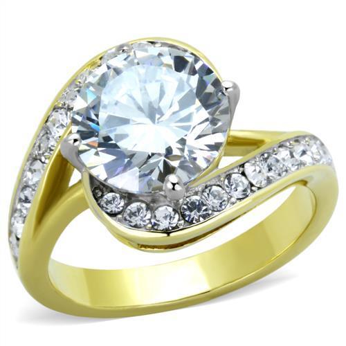 JCE1911 Two-Tone IP Gold (Ion Plating) Stainless Steel Ring with AAA Grade CZ  in Clear