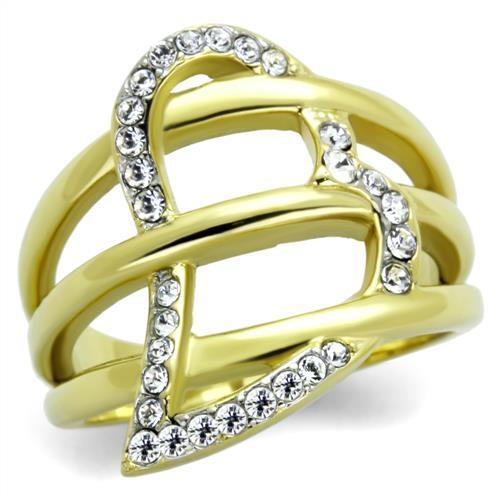 JCE1913 Two-Tone IP Gold (Ion Plating) Stainless Steel Ring with Top Grade Crystal  in Clear