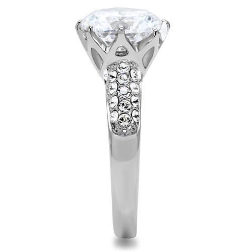 JCE197 High polished (no plating) Stainless Steel Ring with AAA Grade CZ  in Clear