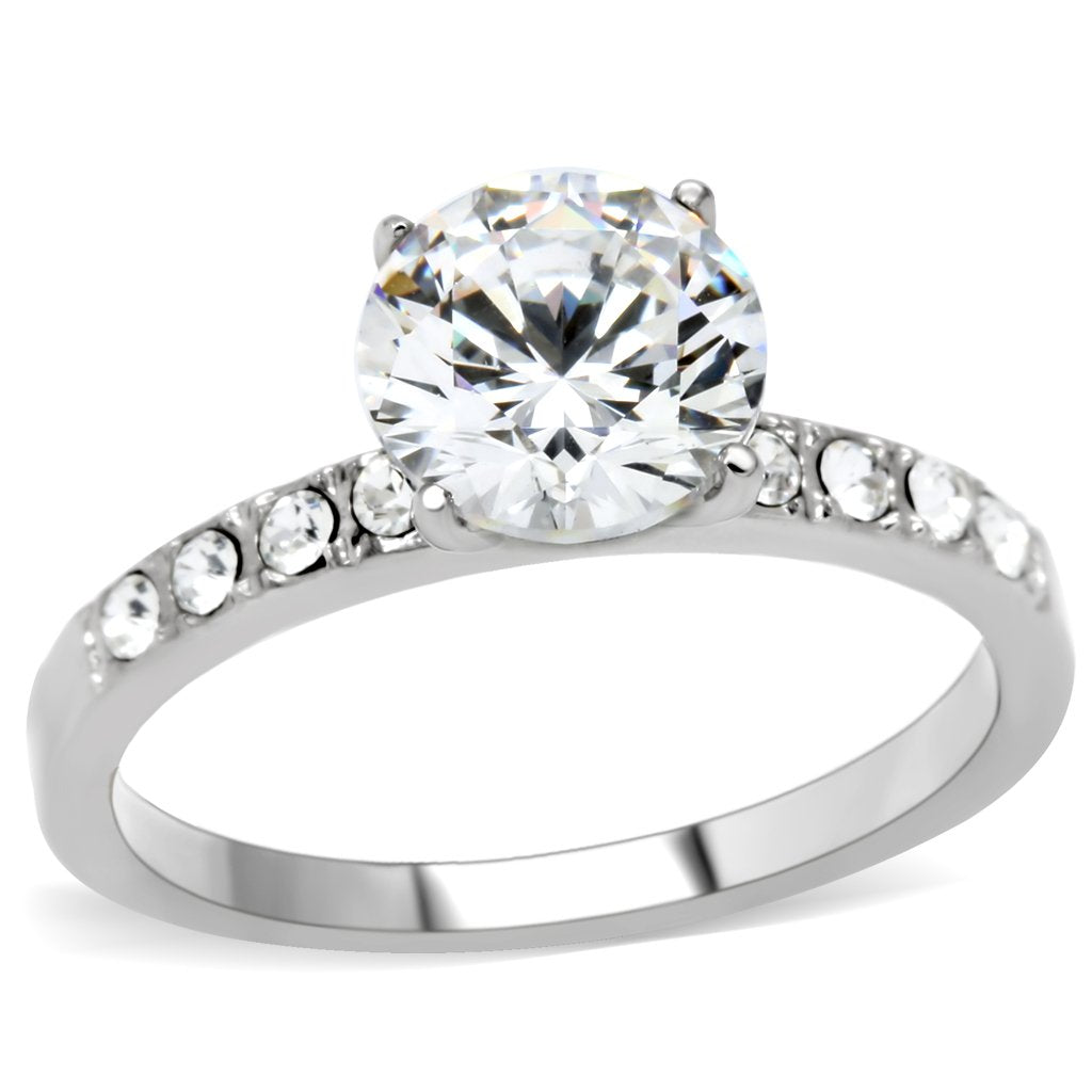 JCE198 High polished (no plating) Stainless Steel Ring with AAA Grade CZ  in Clear