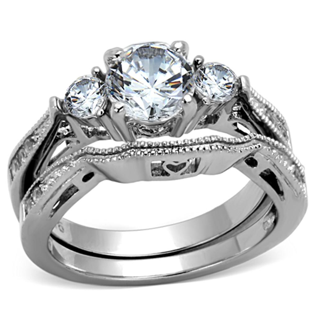 JCE1W002 High polished (no plating) Stainless Steel Ring with AAA Grade CZ  in Clear