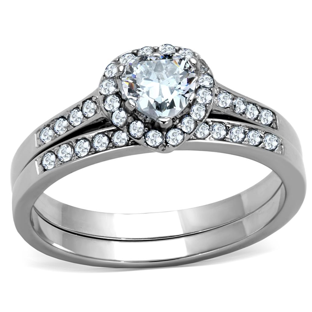 JCE1W161 High polished (no plating) Stainless Steel Ring with AAA Grade CZ  in Clear