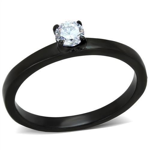 JCE2016 IP Black(Ion Plating) Stainless Steel Ring with AAA Grade CZ  in Clear
