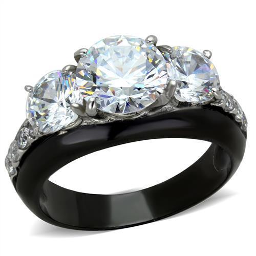 JCE2021 Two-Tone IP Black Stainless Steel Ring with AAA Grade CZ  in Clear