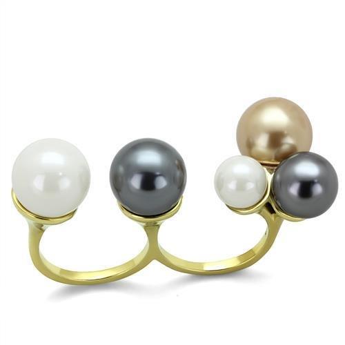 JCE2108 IP Gold(Ion Plating) Stainless Steel Ring with Synthetic Pearl in Multi Color