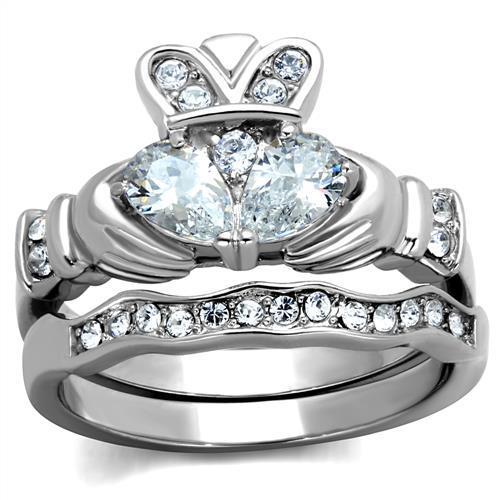 JCE2119 High polished (no plating) Stainless Steel Ring with AAA Grade CZ  in Clear