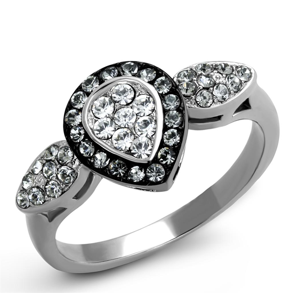 JCE2136 Two-Tone IP Black Stainless Steel Ring with Top Grade Crystal  in Black Diamond