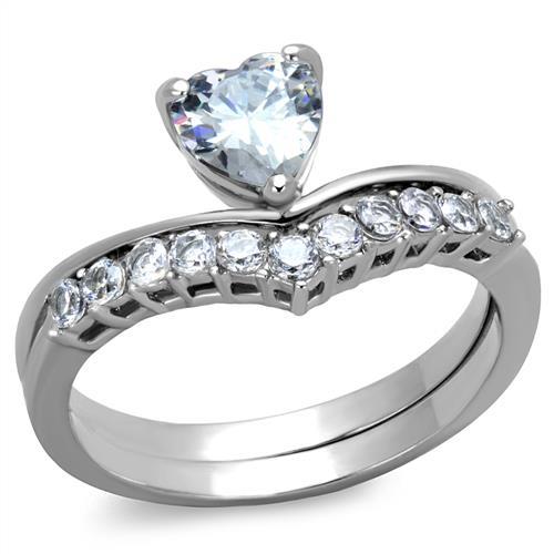 JCE2178 High polished (no plating) Stainless Steel Ring with AAA Grade CZ  in Clear