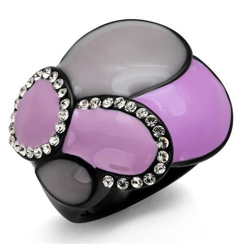 JCE2215 IP Black(Ion Plating) Stainless Steel Ring with Top Grade Crystal  in Clear