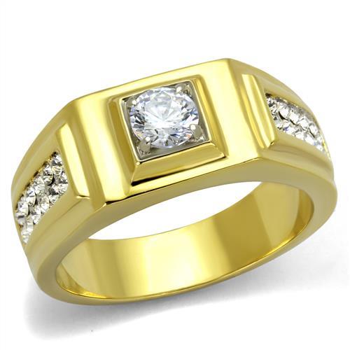 JCE2222 Two-Tone IP Gold (Ion Plating) Stainless Steel Ring with AAA Grade CZ  in Clear