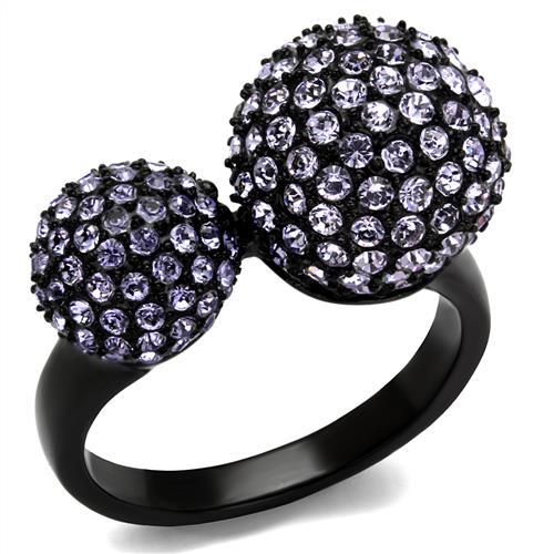JCE2285 IP Black(Ion Plating) Stainless Steel Ring with Top Grade Crystal  in Multi Color
