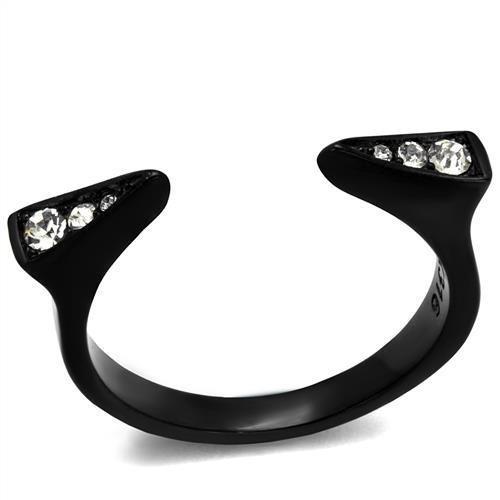 JCE2287 IP Black(Ion Plating) Stainless Steel Ring with Top Grade Crystal  in Clear