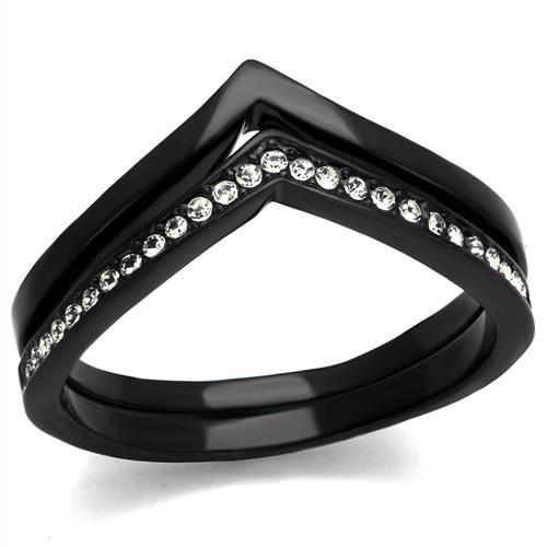 JCE2302 IP Black(Ion Plating) Stainless Steel Ring with Top Grade Crystal  in Clear