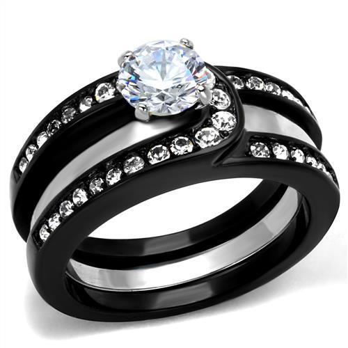 JCE2303 Two-Tone IP Black (Ion Plating) Stainless Steel Ring with AAA Grade CZ  in Clear