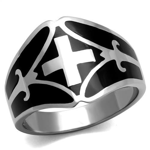 JCE2314 High polished (no plating) Stainless Steel Ring with Epoxy  in Jet