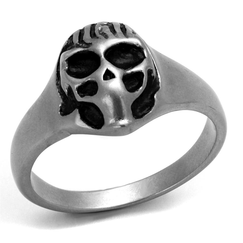 JCE2417 Antique Silver Stainless Steel Ring with Epoxy  in Jet