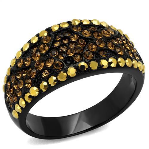 JCE2552 IP Black(Ion Plating) Stainless Steel Ring with Top Grade Crystal  in Multi Color