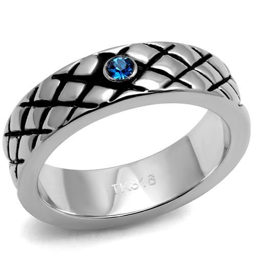 JCE2565 High polished (no plating) Stainless Steel Ring with Top Grade Crystal  in Sea Blue