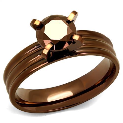JCE2597 IP Coffee light Stainless Steel Ring with AAA Grade CZ  in Light Coffee