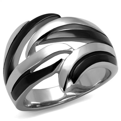 JCE2605 Two-Tone IP Black (Ion Plating) Stainless Steel Ring with No Stone