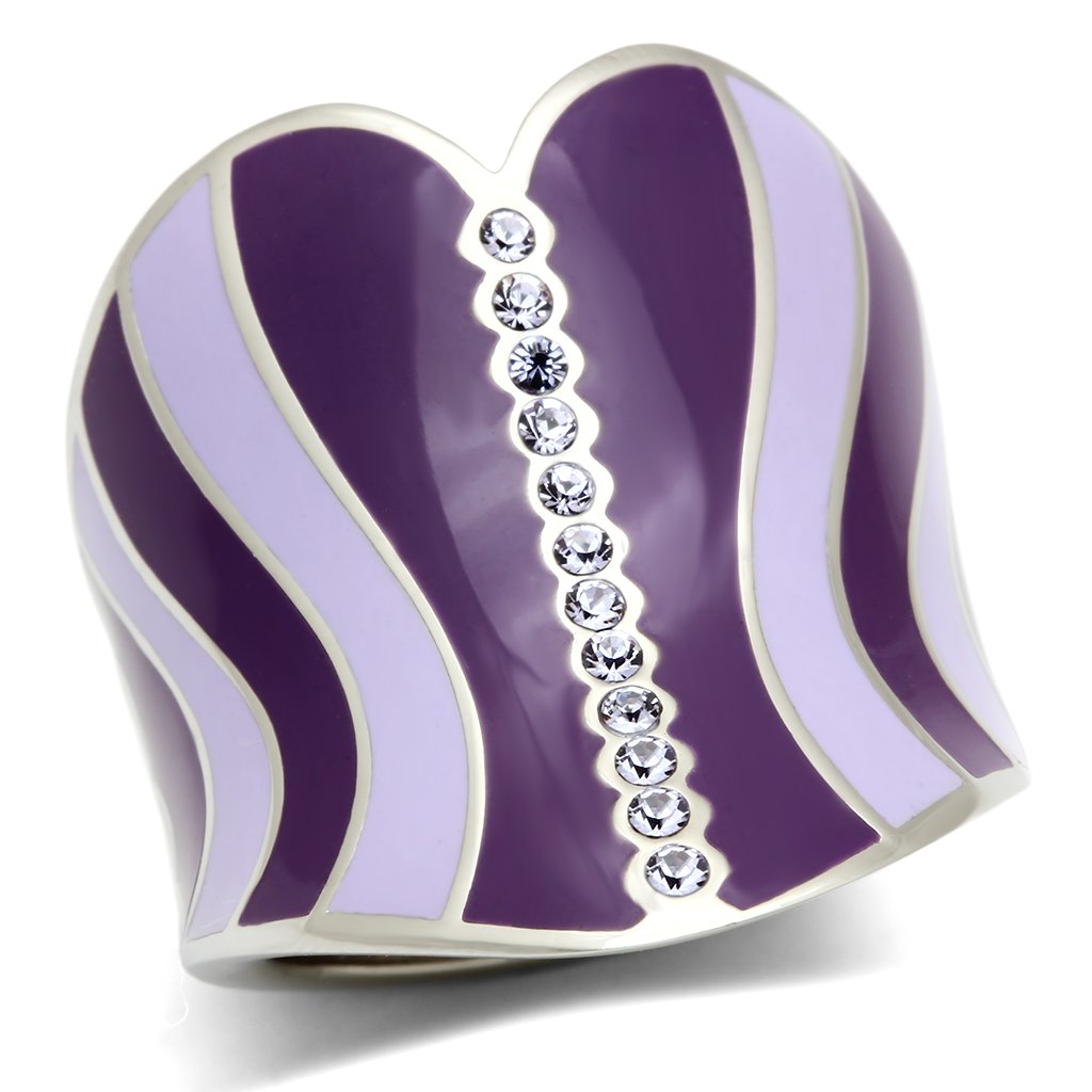 JCE262 High polished (no plating) Stainless Steel Ring with Top Grade Crystal  in Sea Blue