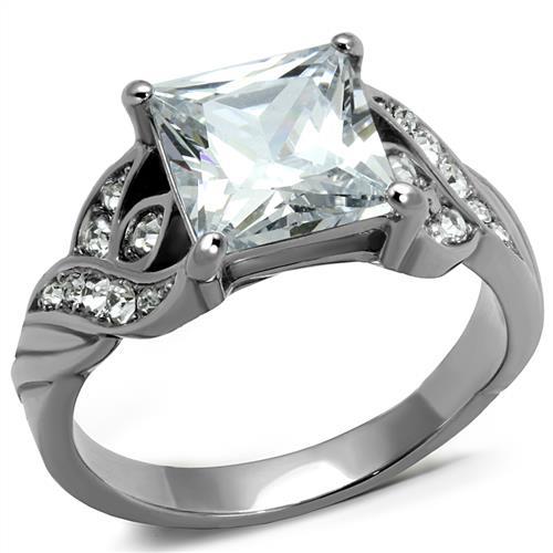 JCE2657 High polished (no plating) Stainless Steel Ring with AAA Grade CZ  in Clear