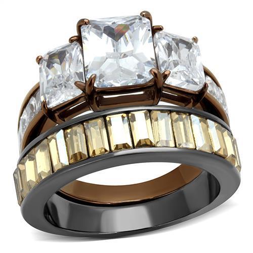 JCE2747 IP Light Black & IP Light coffee Stainless Steel Ring with AAA Grade CZ  in Clear