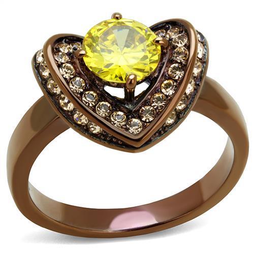 JCE2762 IP Coffee light Stainless Steel Ring with AAA Grade CZ  in Topaz
