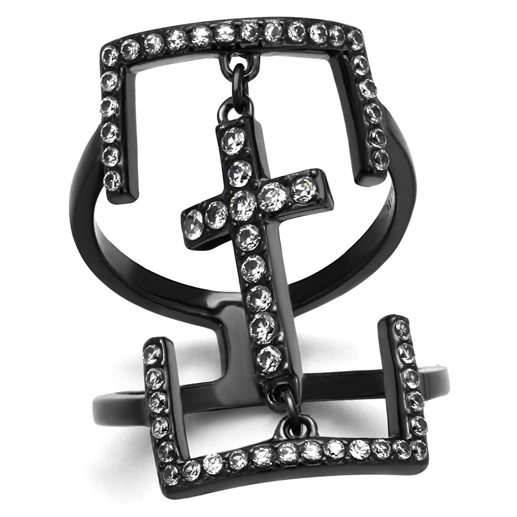 JCE2826 IP Light Black  (IP Gun) Stainless Steel Ring with AAA Grade CZ  in Clear