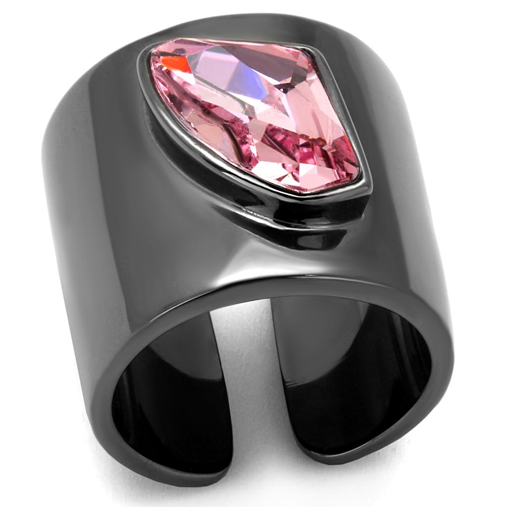 JCE2829 IP Light Black  (IP Gun) Stainless Steel Ring with Top Grade Crystal  in Light Rose