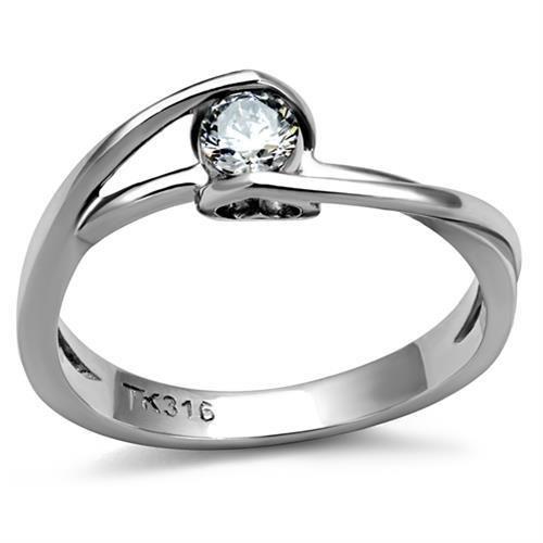 JCE2835 High polished (no plating) Stainless Steel Ring with AAA Grade CZ  in Clear