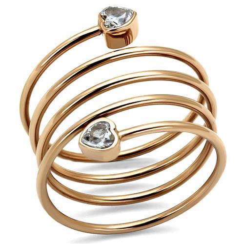 JCE2836 IP Rose Gold(Ion Plating) Stainless Steel Ring with AAA Grade CZ  in Clear