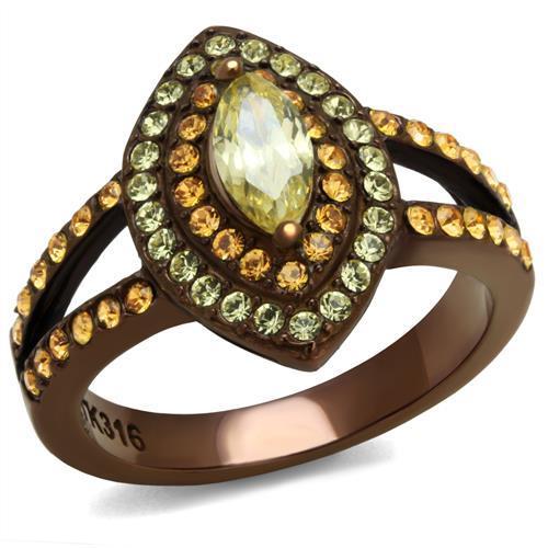 JCE2838 IP Coffee light Stainless Steel Ring with AAA Grade CZ in Citrine Yellow