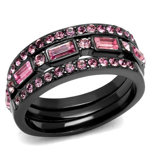 JCE2844 IP Light Black (IP Gun) Stainless Steel Ring with Top Grade Crystal in Multi Color
