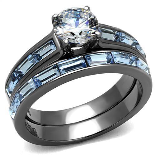 JCE2845 IP Light Black (IP Gun) Stainless Steel Ring with AAA Grade CZ in Clear