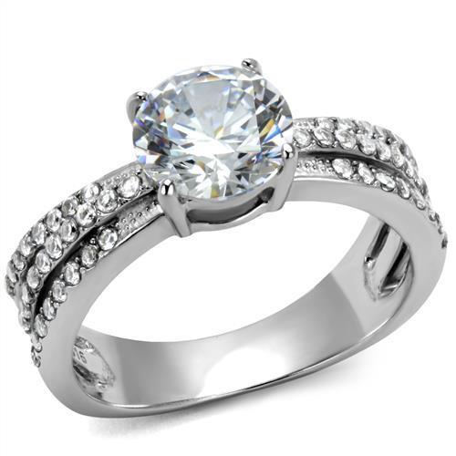 JCE2862 High polished (no plating) Stainless Steel Ring with AAA Grade CZ in Clear