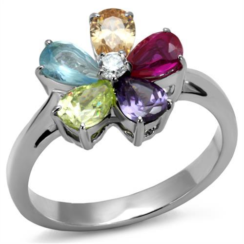 JCE2867 High polished (no plating) Stainless Steel Ring with AAA Grade CZ in Multi Color
