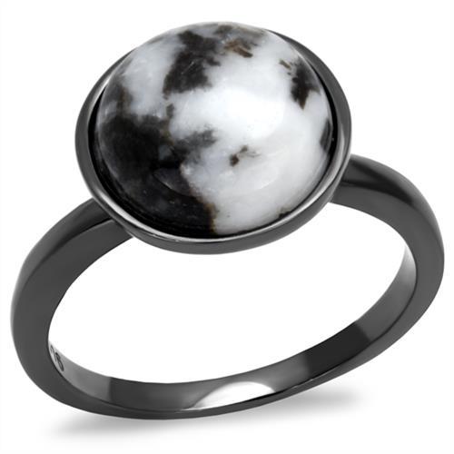 JCE2902 IP Light Black (IP Gun) Stainless Steel Ring with Semi-Precious Hematite in Multi Color