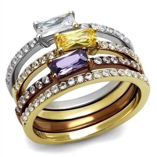 JCE2960 Three Tone IP+»-+-åIP Gold & IP Light coffee & High Polished) Stainless Steel Ring with AAA Grade CZ  in Multi Color