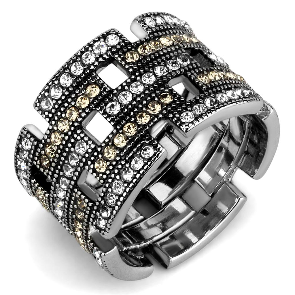 JCE2987 High polished (no plating) Stainless Steel Ring with Top Grade Crystal  in Multi Color