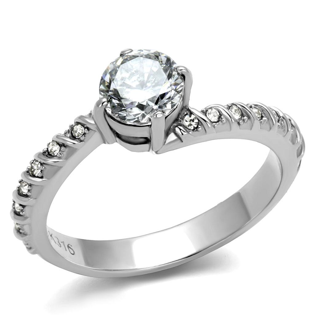 JCE3094 High polished (no plating) Stainless Steel Ring with AAA Grade CZ in Clear