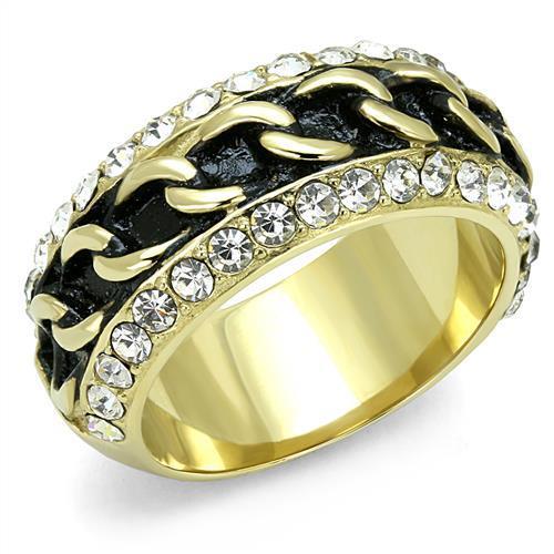 JCE3196 IP Gold(Ion Plating) Stainless Steel Ring with Top Grade Crystal  in Clear